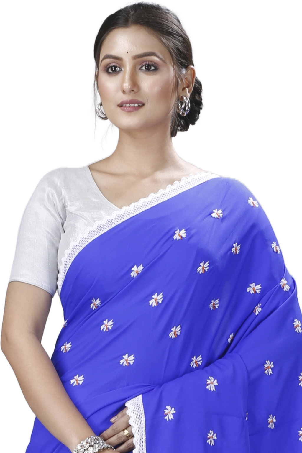 Blue White Pure Cotton LalPori Hand Loom Saree (1254)